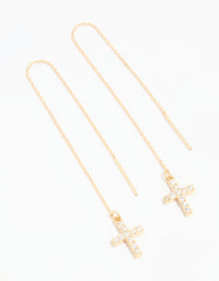 Gold Cubic Zirconia Cross Threader Earrings - link has visual effect only
