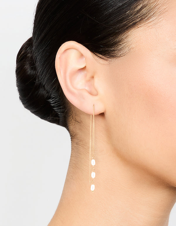 Gold Pearl Beaded Threader Earrings