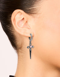 Gunmetal Pink Diamante Dagger Huggie Earrings - link has visual effect only