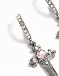 Gunmetal Pink Diamante Dagger Huggie Earrings - link has visual effect only
