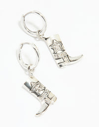 Antique Silver Diamante Cowboy Boot Drop Earrings - link has visual effect only