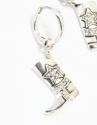 Antique Silver Diamante Cowboy Boot Drop Earrings - link has visual effect only