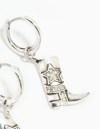 Antique Silver Diamante Cowboy Boot Drop Earrings - link has visual effect only