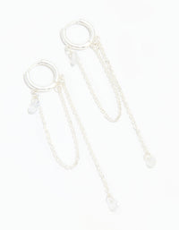 Silver Cubic Zirconia Loop Chain Huggie Earrings - link has visual effect only