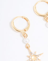 Gold Diamante & Pearl Star Drop Huggie Earrings - link has visual effect only