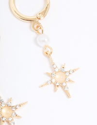 Gold Diamante & Pearl Star Drop Huggie Earrings - link has visual effect only