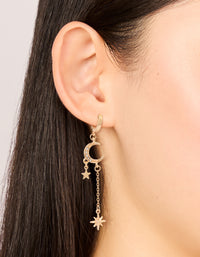 Gold Diamante Celestial Chain Drop Huggie Earrings - link has visual effect only