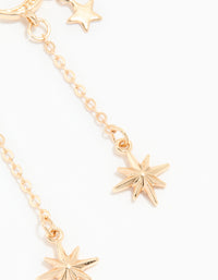 Gold Diamante Celestial Chain Drop Huggie Earrings - link has visual effect only