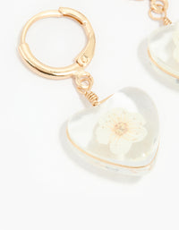 Gold Acrylic Flower Centre Heart Huggie Earrings - link has visual effect only