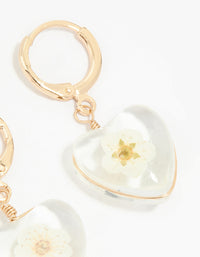 Gold Acrylic Flower Centre Heart Huggie Earrings - link has visual effect only