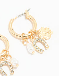 Gold Diamante Horseshoe & Clover Huggie Earrings - link has visual effect only