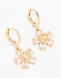Gold Cubic Zirconia Flower Huggie Earrings - link has visual effect only
