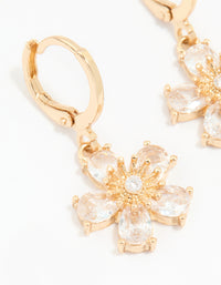 Gold Cubic Zirconia Flower Huggie Earrings - link has visual effect only