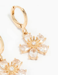 Gold Cubic Zirconia Flower Huggie Earrings - link has visual effect only