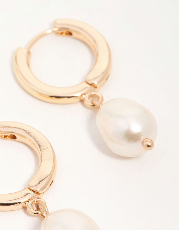 Gold Freshwater Pearl Huggie Earrings