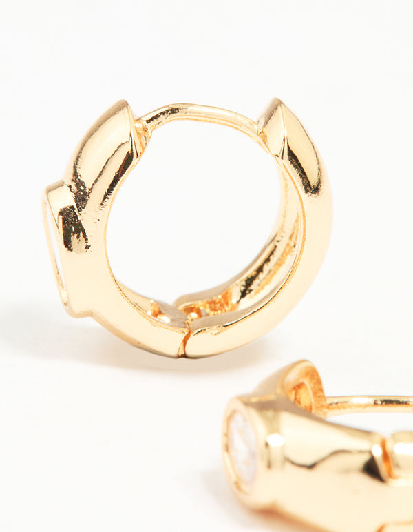 Gold Cubic Zirconia Thick Huggie Earrings
