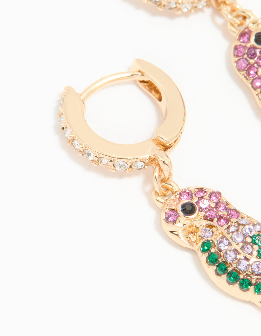 Gold Multicoloured Diamante Parrot Huggie Earrings