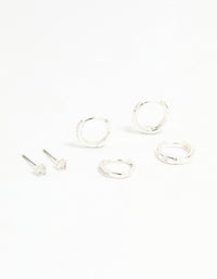 Silver Cubic Zirconia Celestial & Classic Huggie Earrings 3-Pack - link has visual effect only
