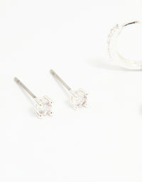 Silver Cubic Zirconia Celestial & Classic Huggie Earrings 3-Pack - link has visual effect only