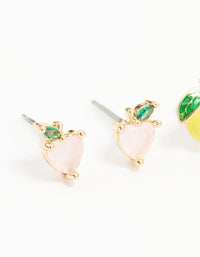 Gold Enamel Mixed Fruit Stud Earrings 3-Pack - link has visual effect only