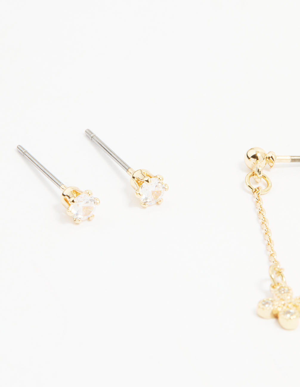 Gold Cubic Zirconia Chain & Stud Earrings 3-Pack