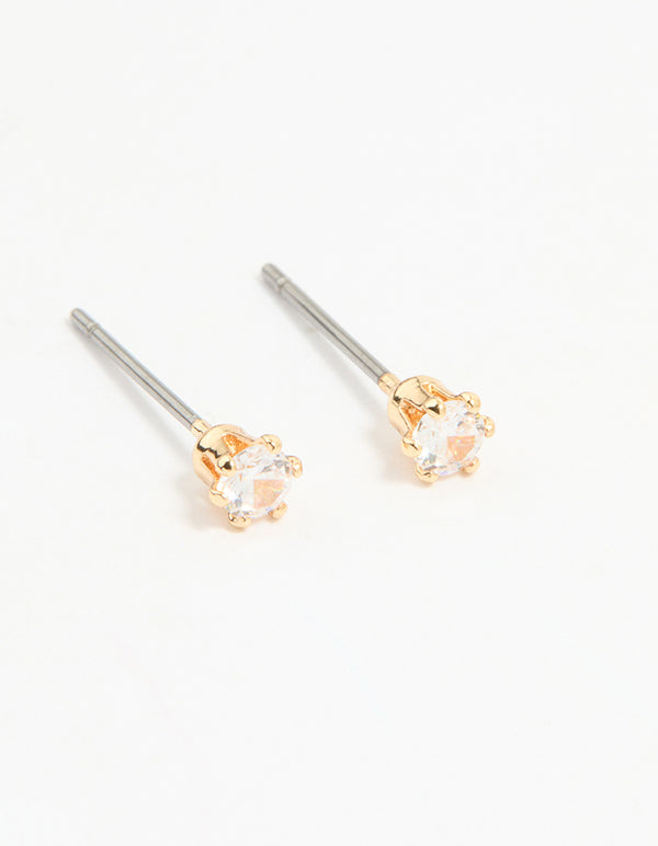 Gold Cubic Zirconia Chain & Stud Earrings 3-Pack