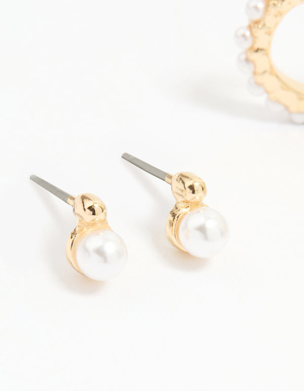 Gold Mixed Pearl Charm Huggie Earrings 3-Pack