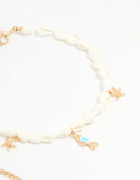 Gold Shell & Fish Charm Anklets 3-Pack - link has visual effect only