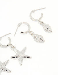 Silver Starfish & Shell Earrings 3-Pack - link has visual effect only