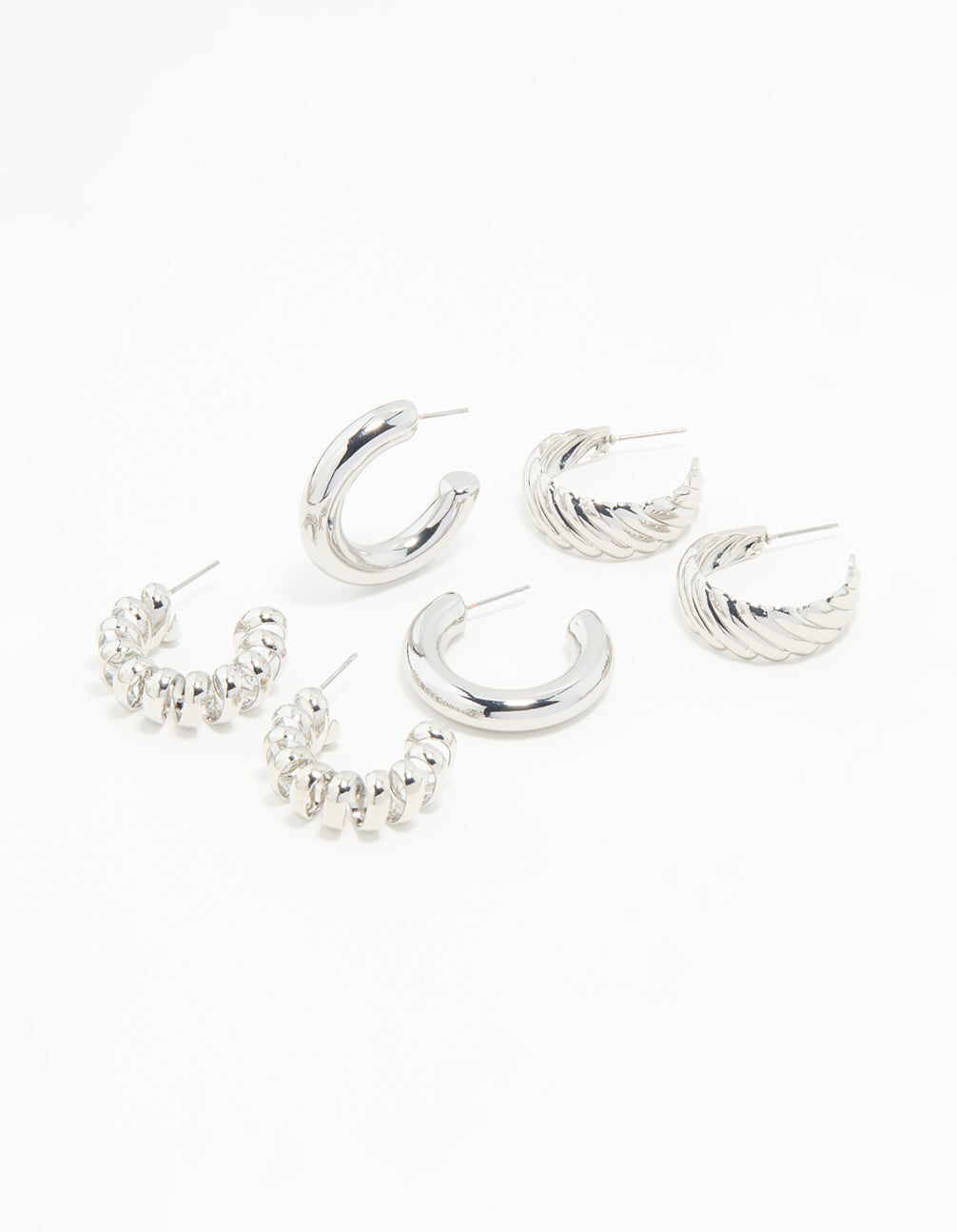 Silver Chunky & Braided Hoop Earrings 3-Pack