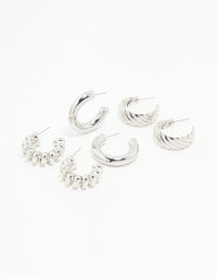Silver Chunky & Braided Hoop Earrings 3-Pack - link has visual effect only