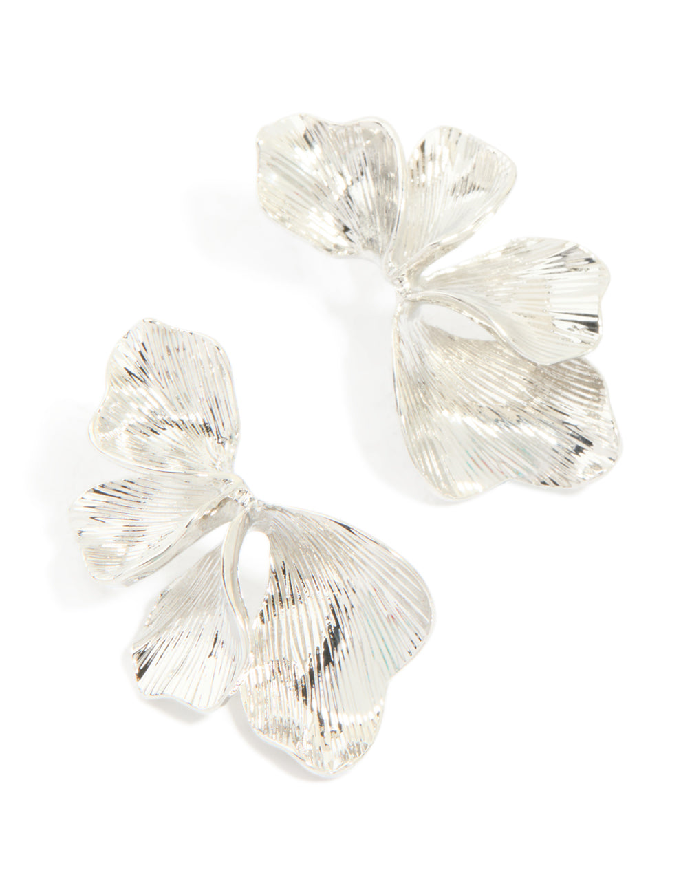 Silver Leaf & Floral Stud Earrings