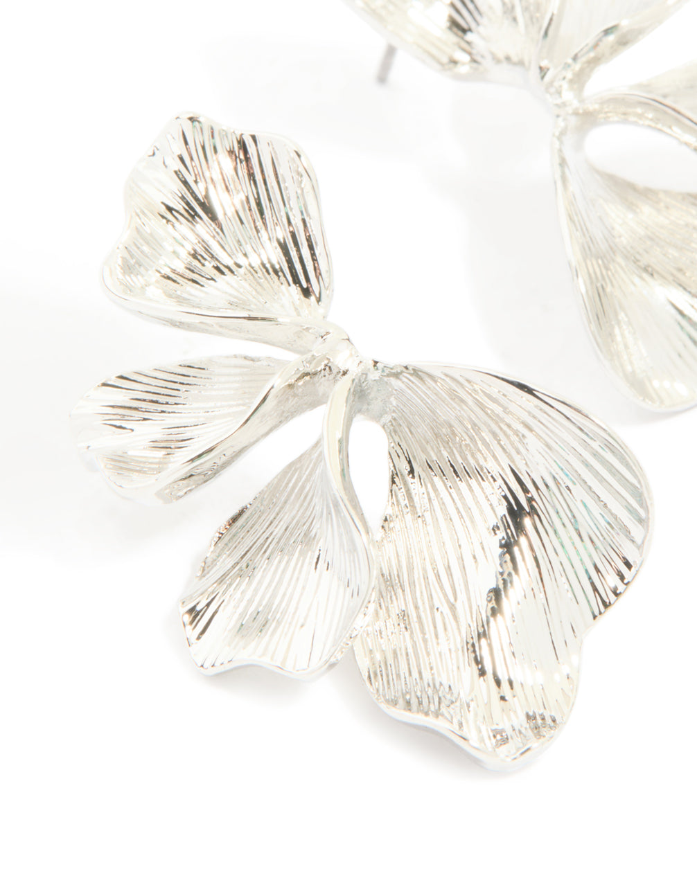 Silver Leaf & Floral Stud Earrings