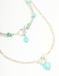Antique Silver Turquoise T-Bar Heart Layered Necklace - link has visual effect only
