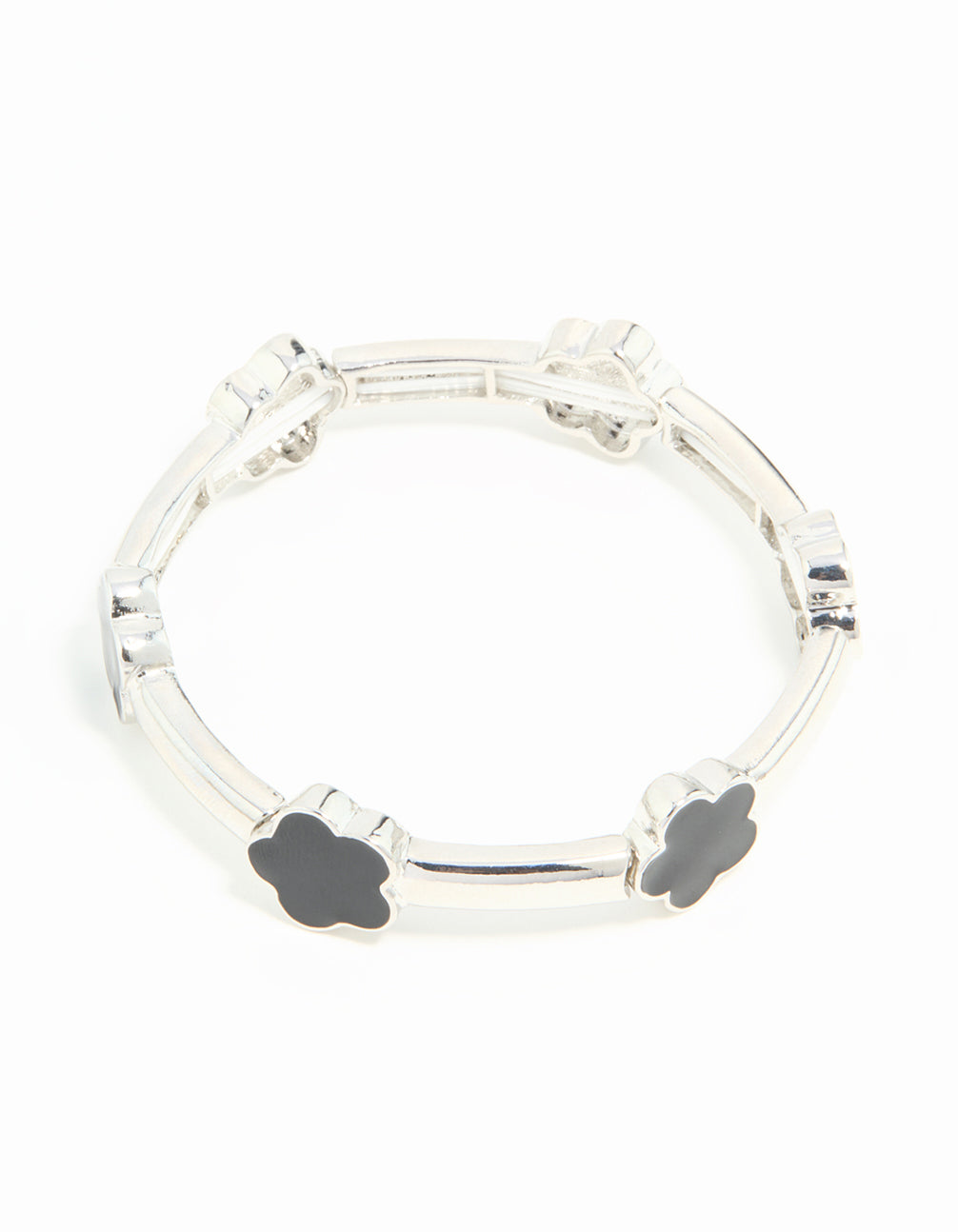 Silver Black Floral Stretch Bracelet