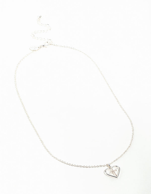 Silver Plated Heart & Cross Pendant Necklace
