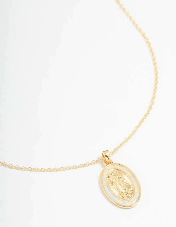 Gold Plated Mary Pendant Necklace