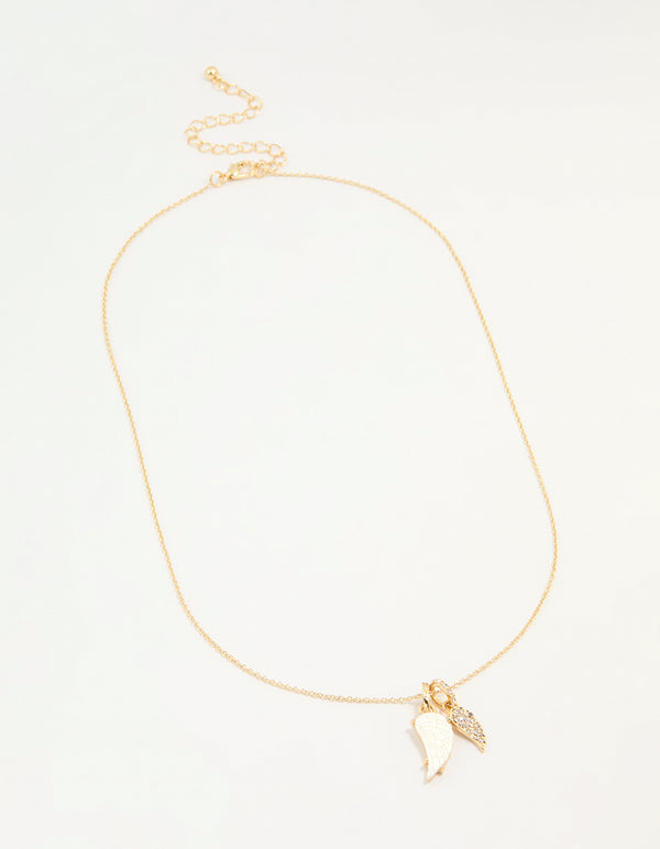 Gold Plated Diamante Wing Charm Pendant Necklace