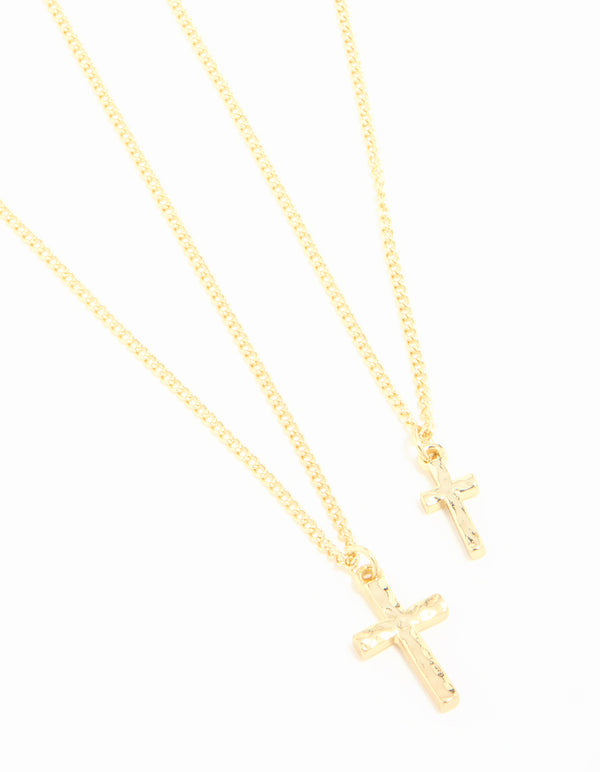 Gold Plated Hammered Cross Necklaces 2-Pack