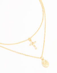 Gold Plated Cross & Mary Layered Necklace - link has visual effect only