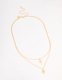 Gold Plated Cross & Mary Layered Necklace - link has visual effect only