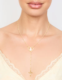 Mixed Metal Cross Heart & Mary Y-Necklace - link has visual effect only