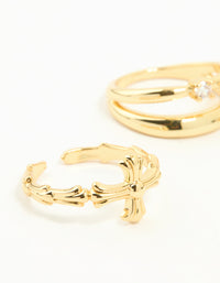 Gold Plated Cross & Diamante Stacking Rings 3-Pack - link has visual effect only