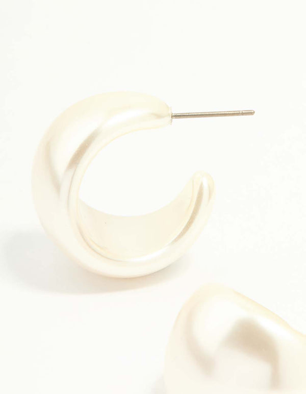 White Coated Metal Mini Chubby Hoop Earrings