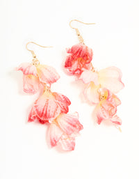 Pink Fabric Flower Drop Hook Earrings - link has visual effect only