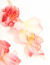 Pink Fabric Flower Drop Hook Earrings - link has visual effect only