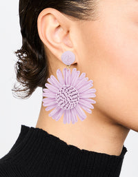 Purple Raffia Flower Drop Earrings - link has visual effect only