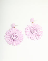 Purple Raffia Flower Drop Earrings - link has visual effect only