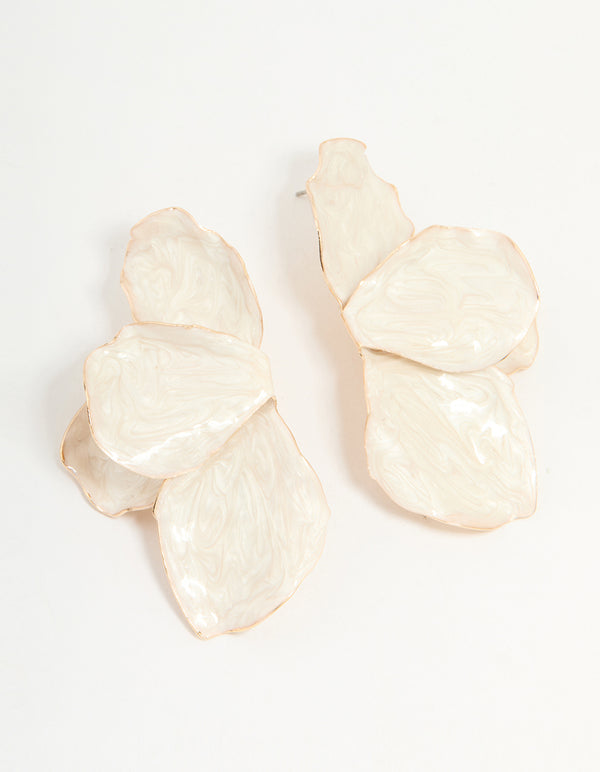 Gold Cream Enamel Organic Flower Stud Earrings