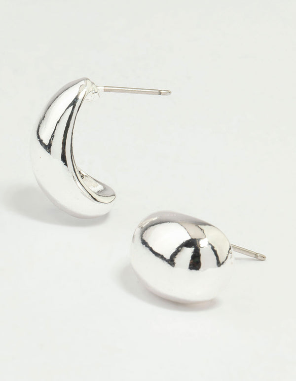 Silver Chubby Huggie Earrings